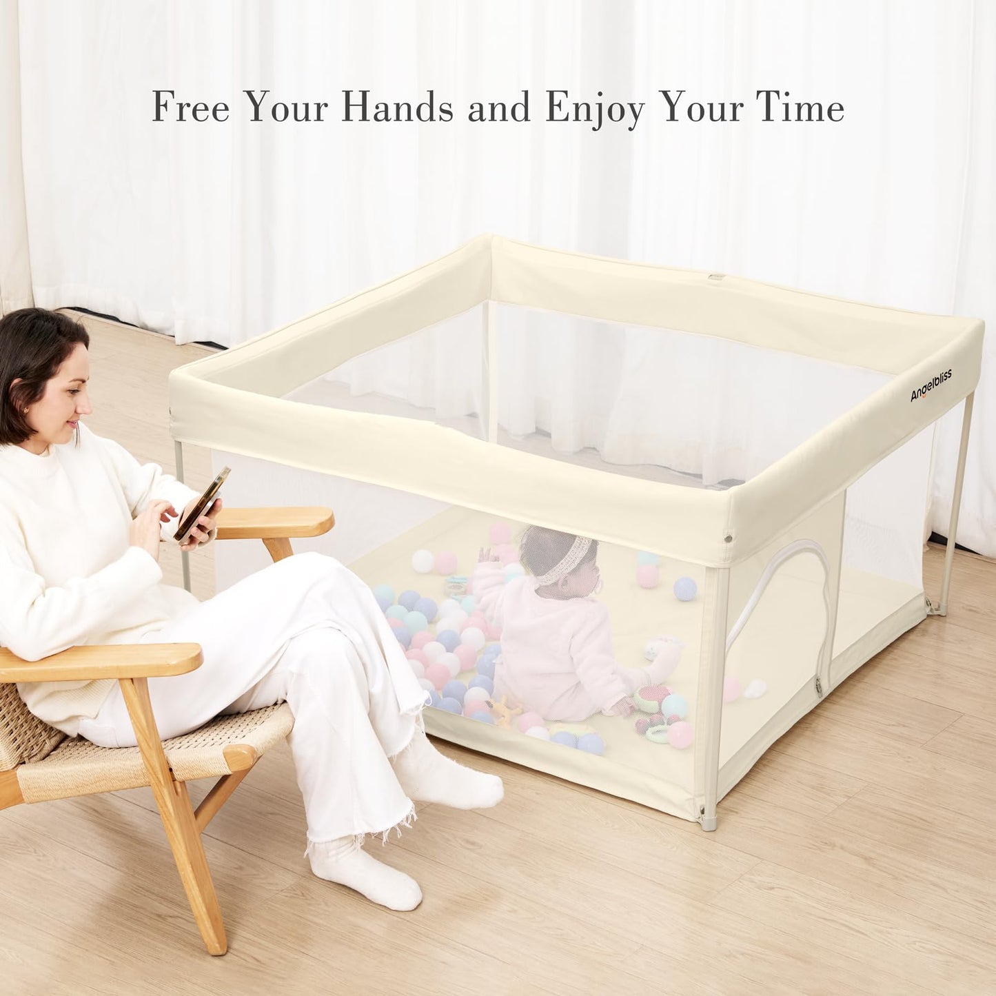 Foldable Baby Playpen 50 50, Out-of-The-Box Ready Playpen for Babies and Toddlers, Portable Play Yard with Breathable Mesh & AS