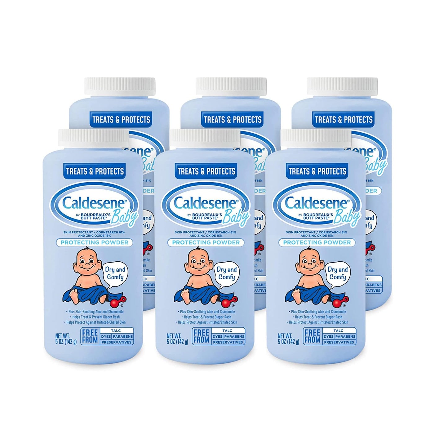 Caldesene Cornstarch Baby Powder With Zinc Oxide, Talc-Free Baby Powder, 5 Oz, 6 Pack