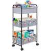 3-Tier Baby Diaper Caddy Cart Organizer with 2 Dividers & 14 Mesh Pockets - Black Mobile Nursery Storage Cart with Wheels, Durab