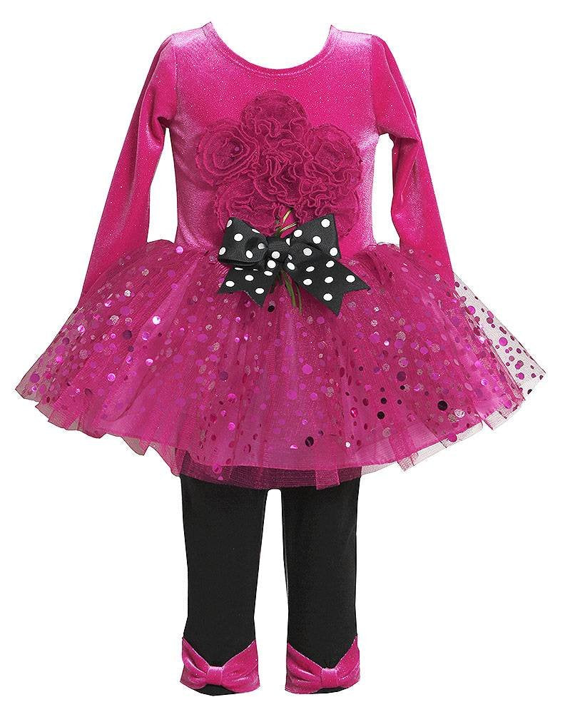 Bonnie Baby-Girls Infant Fuchsia Sparkle Bouquet Tutu Leggings Set,12 Months