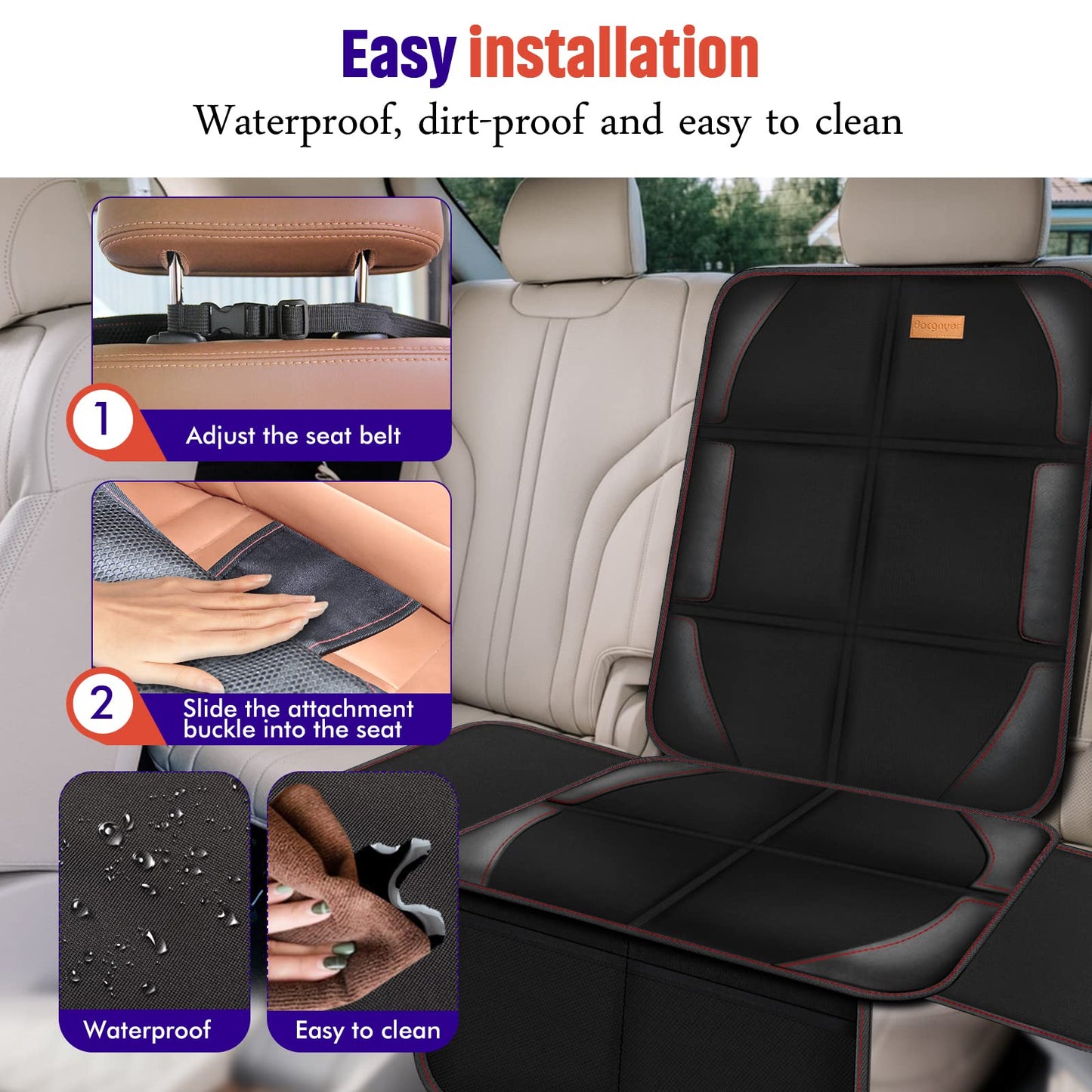 Car Seat Protector, 2 Pack Of Seat Protectors, Thickest Padded 600D Fabric Padding, Waterproof, Durable, Anti Slip Backing, Chil