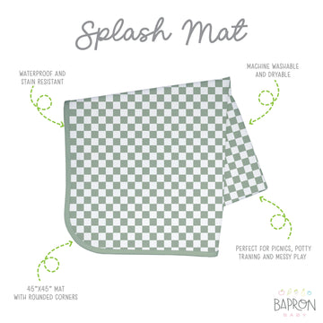 Bapronbaby Sage Checkerboard Splash Mat - Waterproof Catch-All For Under High Chairs, Floors, Tables, Playtime Or Arts & Crafts