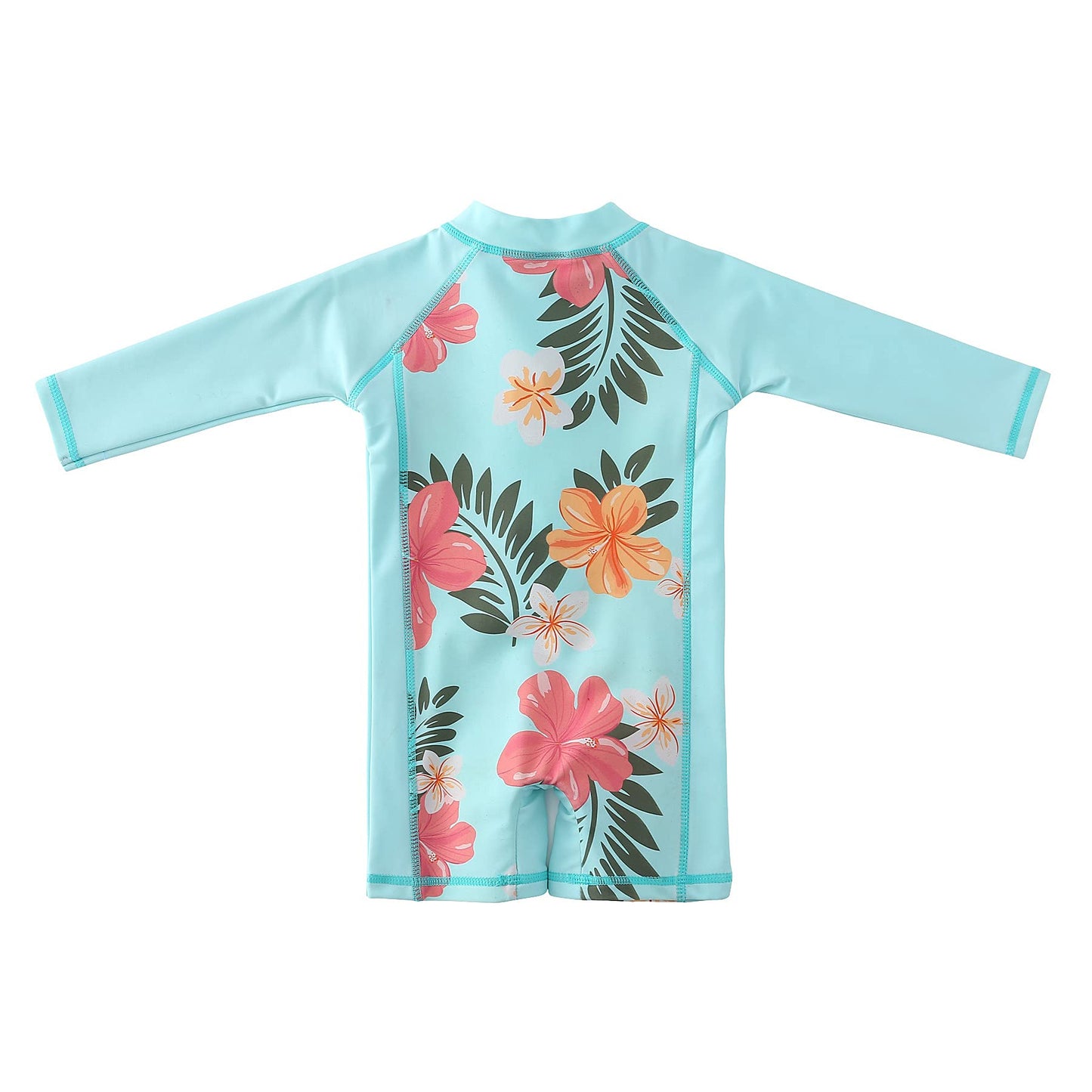 Sweegentle Baby Girl Beach Swimwear Long Sleeve Rashguard Upf 50+ -Sun Protective Sunsuit With Hat Aqua