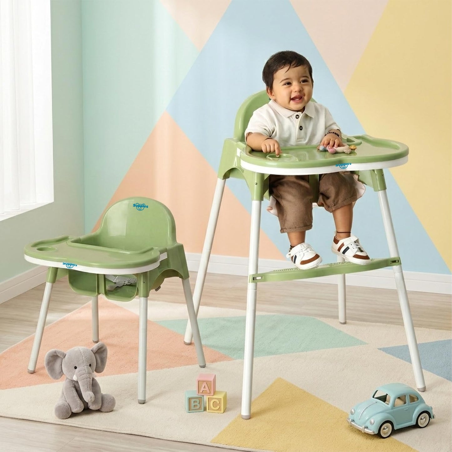 Amazon Brand - Supples 3-In-1 High Chair For Babies & Kids | Supports Up To 15 Kg | Detachable & Portable | Safe For Kids Aged 6