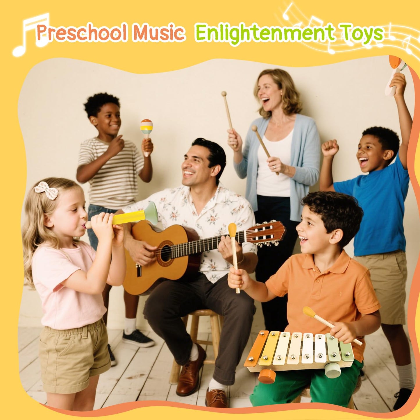 Musical Instruments 7PCS Baby Musical Toys for 18M+ Toddler Toys for 2 3 Years Old Boy Girl Wooden Xylophone Maraca Trumpet Ratt