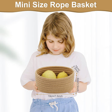 ?2 Pack?Abenkle Small Woven Baskets, Tiny Oval Shallow Storage Baskets, Mini Cotton Rope Empty Decorative Basket, Boho Little Or