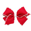 Wee Ones Girls' Grosgrain Hair Bow With Contrasting Moonstitch Edge And Wrap On A Weestay Hair Clip, Small, Red With White