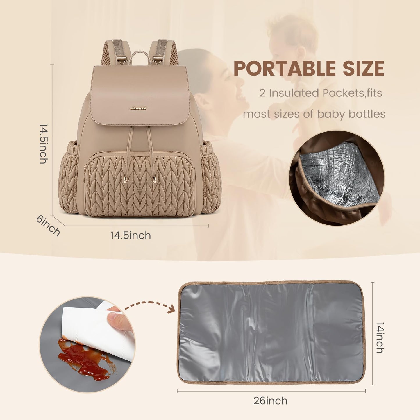 Lovevook Diaper Bag Backpack, Small Baby Bag, Cute Baby Diaper Bag, Stylish Water-Resistant Travel Baby Bag For Mom, Baby Backpa