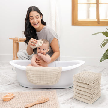 Comfy Cubs Muslin Baby Washcloths 6 Pack - Soft 6-Layer Cotton Wash Cloths For Sensitive Skin - 10'X10' Large, Gentle, Absorbe