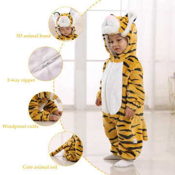 Tonwhar Kids' And Toddlers' Infant Tiger Dinosaur Animal Fancy Dress Costume Outfit Hooded Romper Jumpsuit (12-18 Months/Height:
