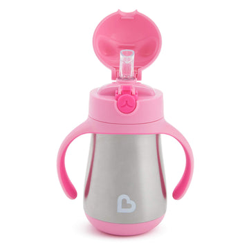 Munchkin Cool Cat Sippy Cup For Toddlers, Stainless Steel Straw Cup, 8 Ounce, Pink