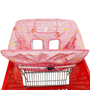 2-In-1 Shopping Cart And High Chair Cover For Baby, Padded Cover, Fold'N Roll Style, Portable With Carry Bag (Pink Fish)