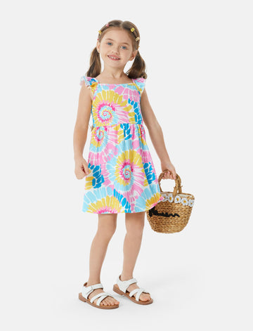 Patpat 3 Pack Toddler Girls Ruffle Sleeve A-Line Dresses Baby Girl Summer Casual Multi-Pack Sundress, Multicolor, 6-7 Years