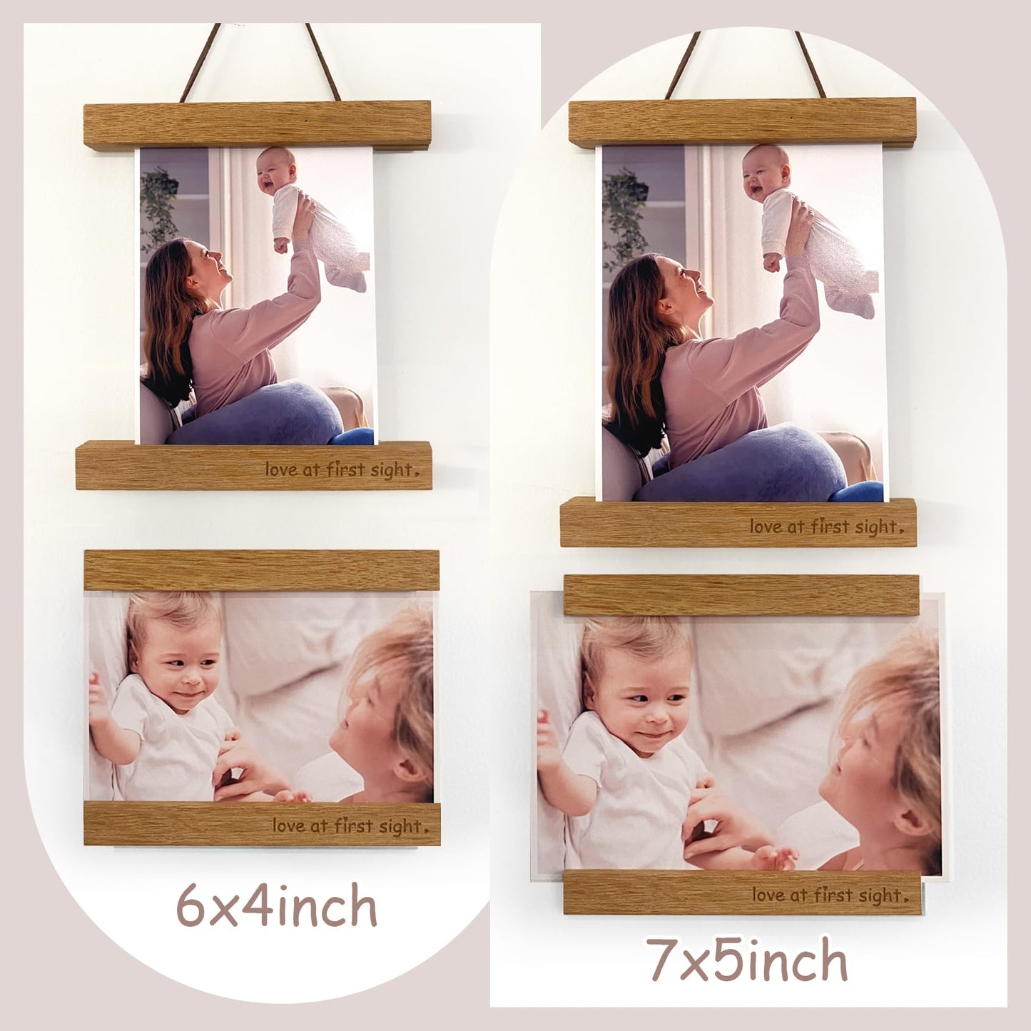 2 Pcs Sonogram Picture Frame, Wooden Magnetic Ultrasound Picture Frame For Refrigerator With Love At First Sight, For Baby Annou