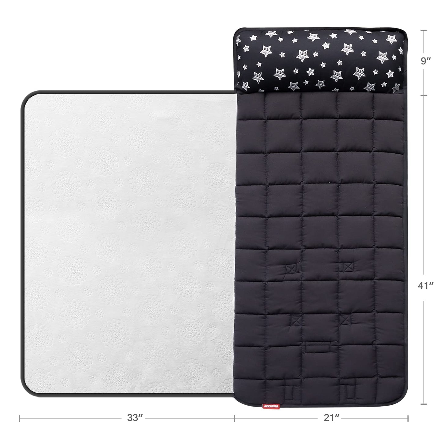 Toddler Sleeping Bag Nap Mat Black With Removable Pillow And Fleece Minky Blanket, Lightweight, Soft Perfect For Kids Preschool,