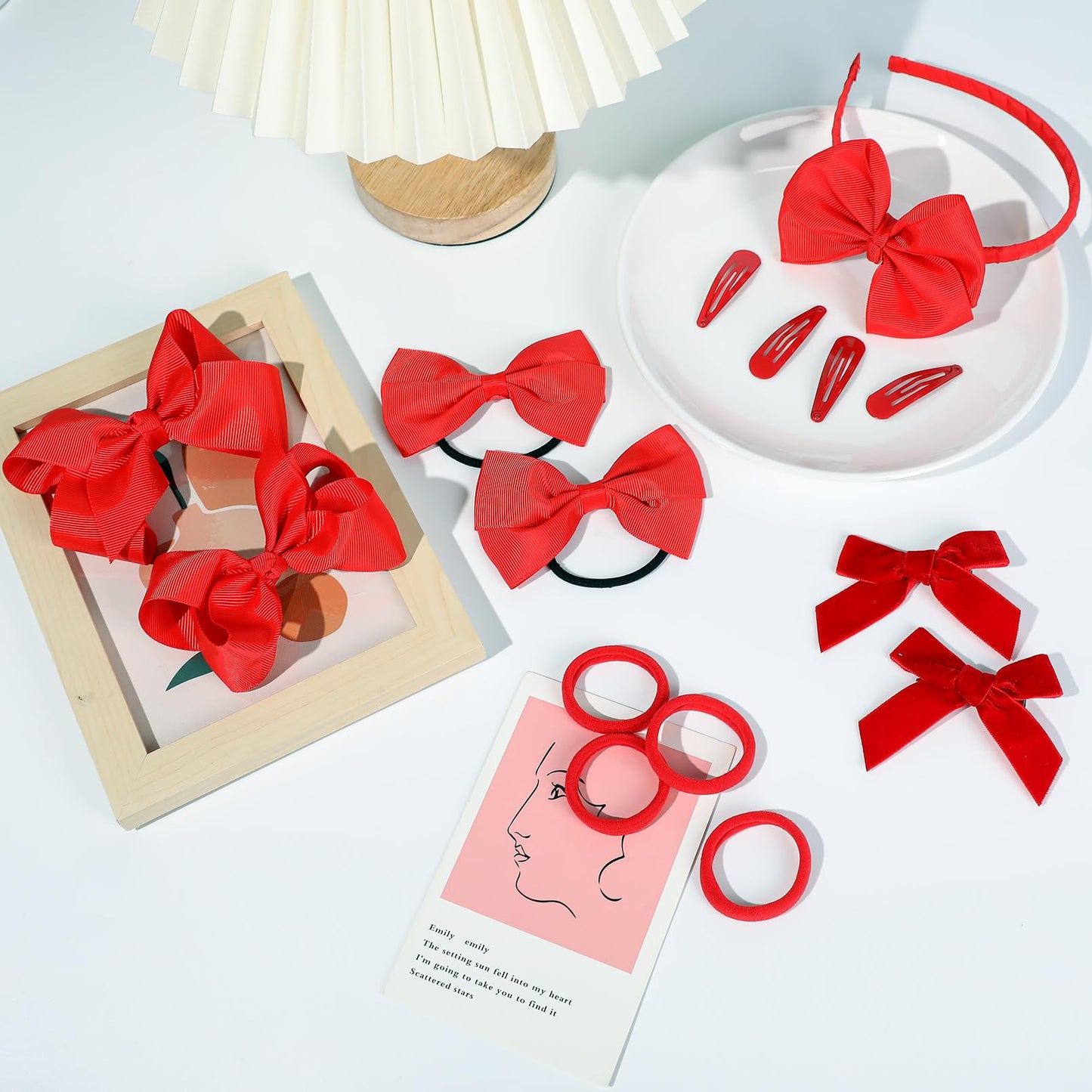 Deeka Hair Accessories, 15 Pieces Uniform Hair Bows, Hair Clips, Headband, Hair Ties Set For Little Toddler School Girls - Red