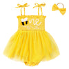 Titkkop Baby Girl 1St Birthday Clothes One Year Old Tulle Romper Sleeveless Bodysuit Cake Smash Outfits(Yellow,9-12M)