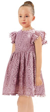 2Bunnies Girl Baby Toddler Vintage Lace Pom Pom Flutter Sleeve Easter Birthday Outfit Dress (Dusty Pink, 6)