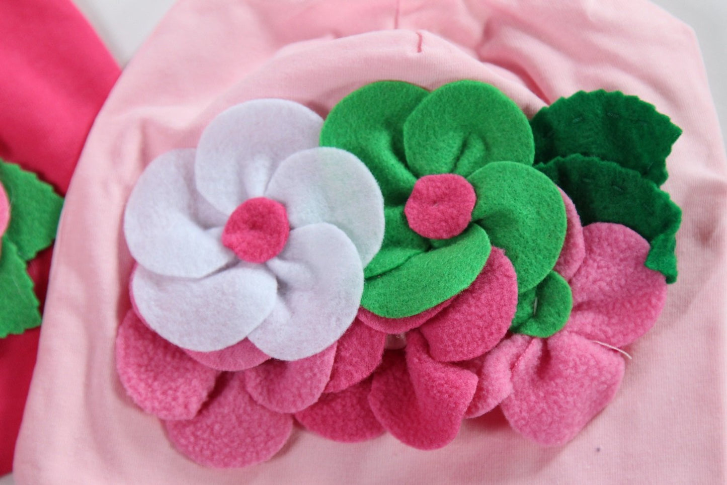 Making Believe Infant Baby Girls Pink Soft Knit Hat Cap With Felt Flowers - 2 Pack