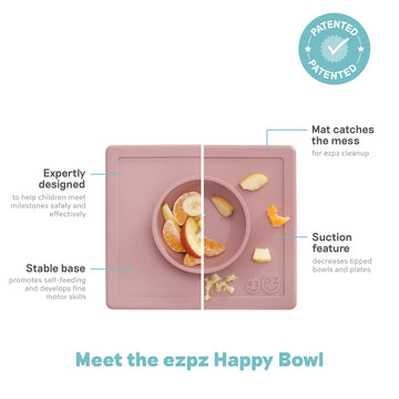 Ezpz Happy Bowl - 24 Months + (Blush) - 100% Silicone Suction Bowl With Built-In Placemat - Dishwasher Safe