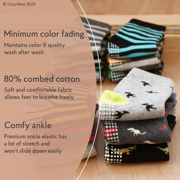 Cozyway Baby Socks With Grippers Non Slip Ankle Grip Socks For Boys And Girls Babies Comfy Soft Cotton Infant - 0-6 Months Unise