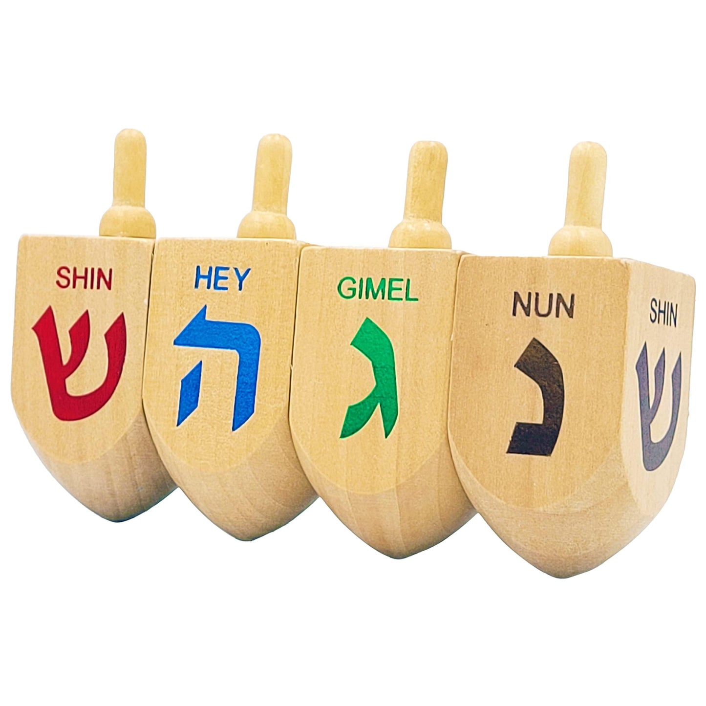 The Dreidel Company Hanukkah Dreidel 4 Extra Large Wooden Dreidels Hand Painted - Includes Game Instruction Cards- (4-Pack Xl Dr