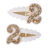 Jissoo 2Nd Birthday Hair Clip For Baby Girls - White Glitter Number 2 Hair Clip, Girl Birthday Party Decorations, Two Year Old P