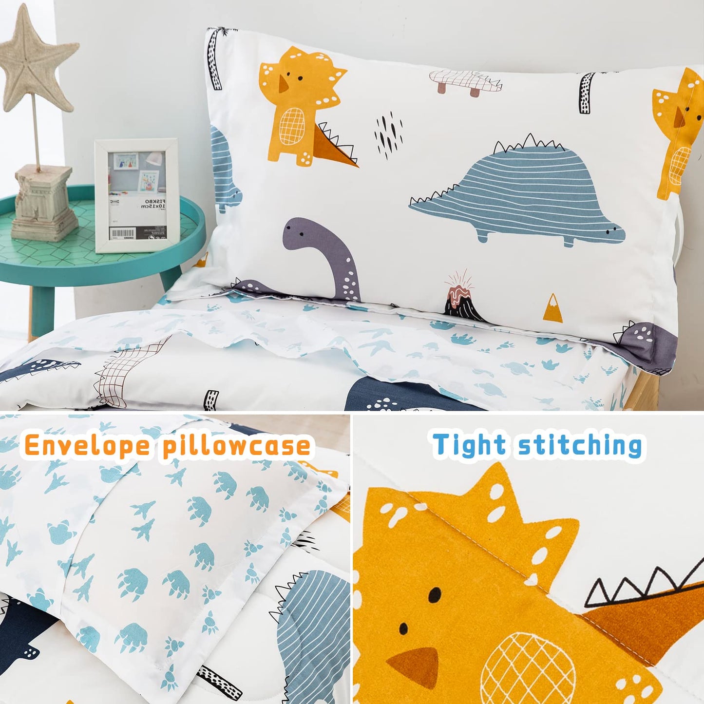 Wongs Bedding Dinosaur Toddler Bedding Set Ultra Soft Microfiber Toddler Comforter For Baby Girls Boys 4 Pieces Includes Comfort