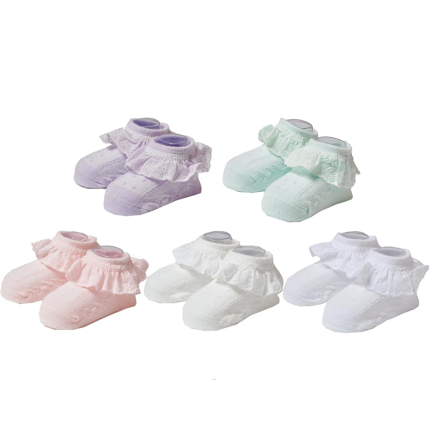Epeius 5 Pack Infants Baby-Girls Eyelet Frilly Lace Socks Princess Ankle Socks For 6-12 Months,Bow Pattern,White/Ivory/Pink/Purp