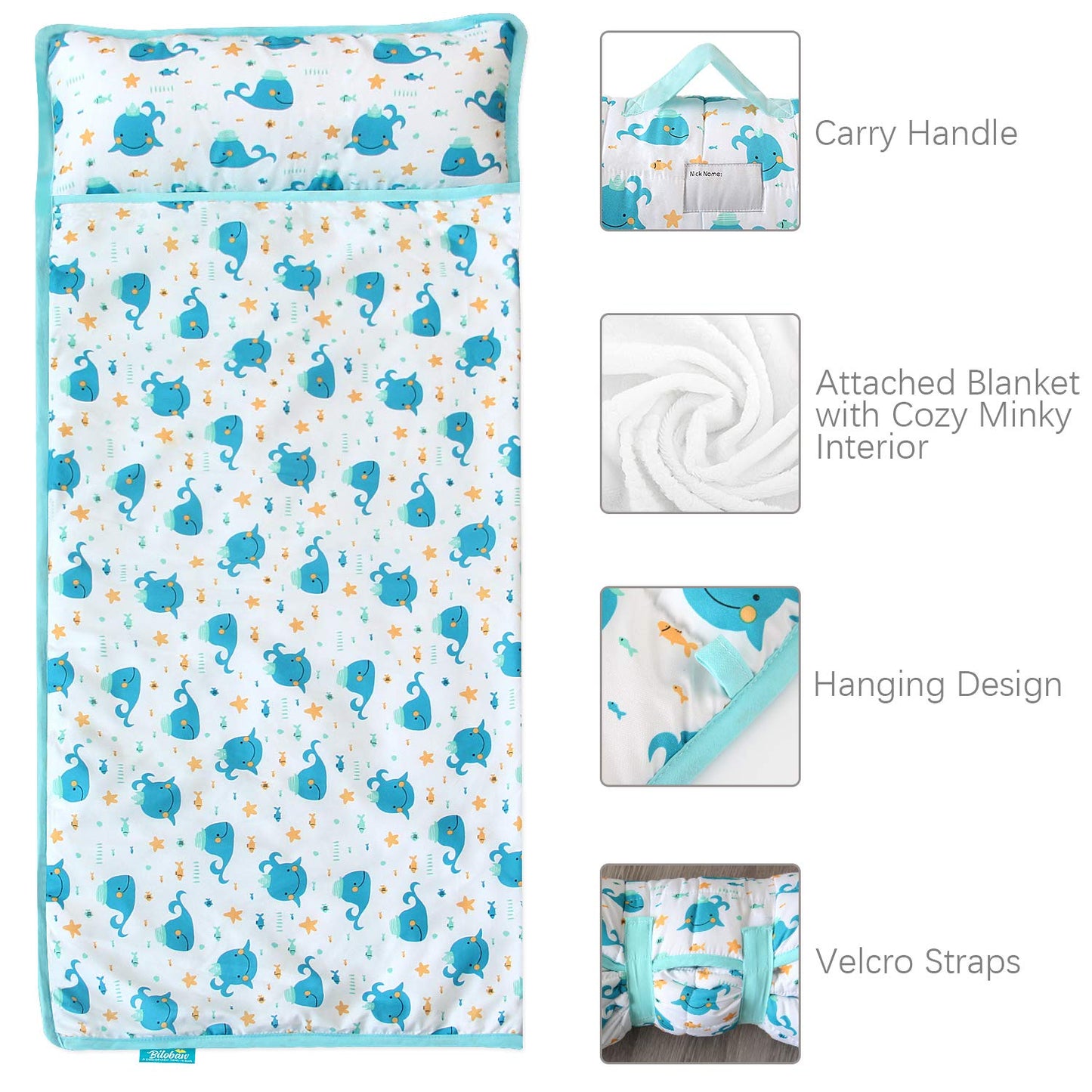 Toddler Nap Mat With Pillow And Blanket, Bluey Lightweight Kids Nap Mats For Preschool Daycare, Travel Sleeping Bag For Boys Gir