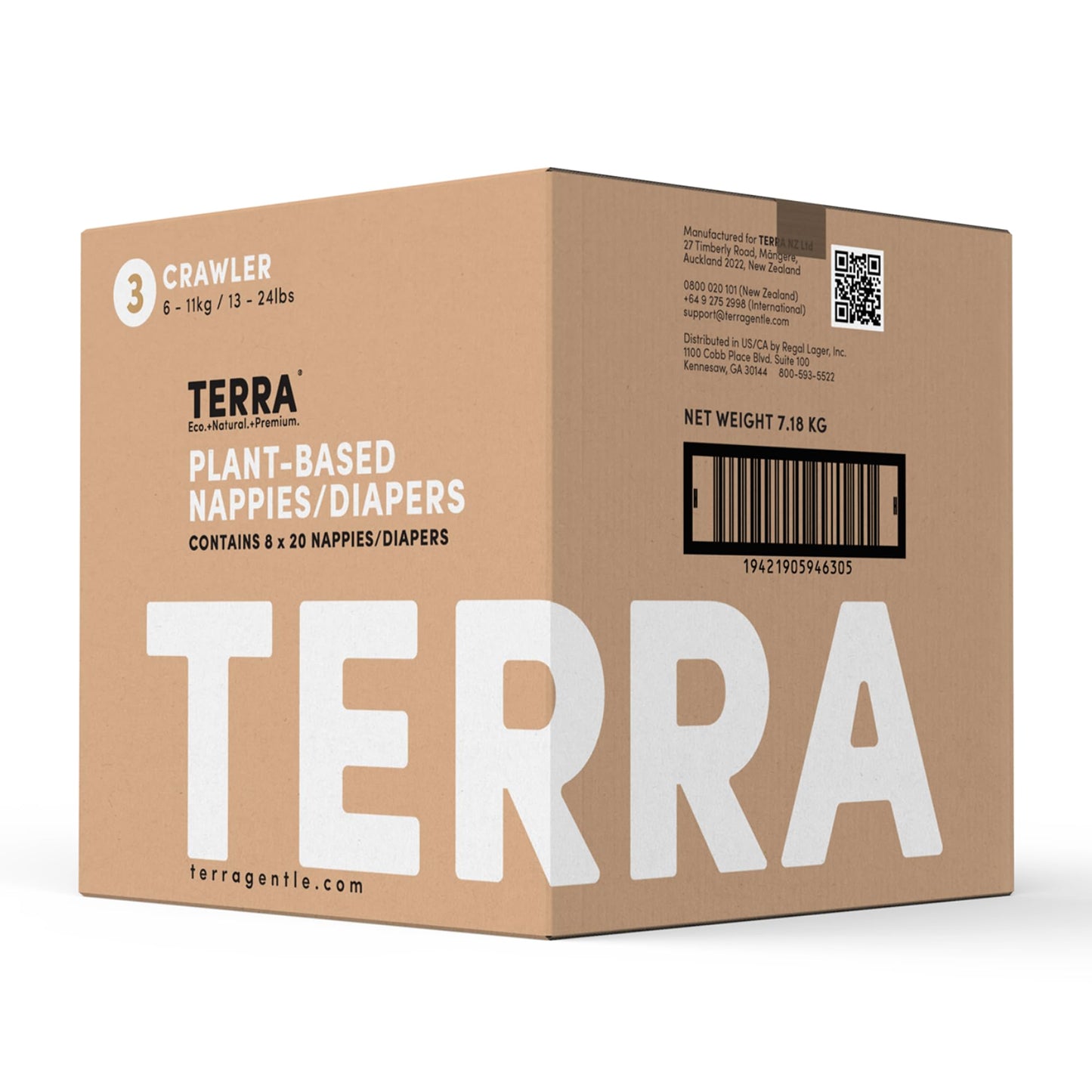 Terra Size 3 Diapers: 85% Plant-Based Diapers, Ultra-Soft & Chemical-Free for Sensitive Skin, Superior Absorbency for Day or Nig
