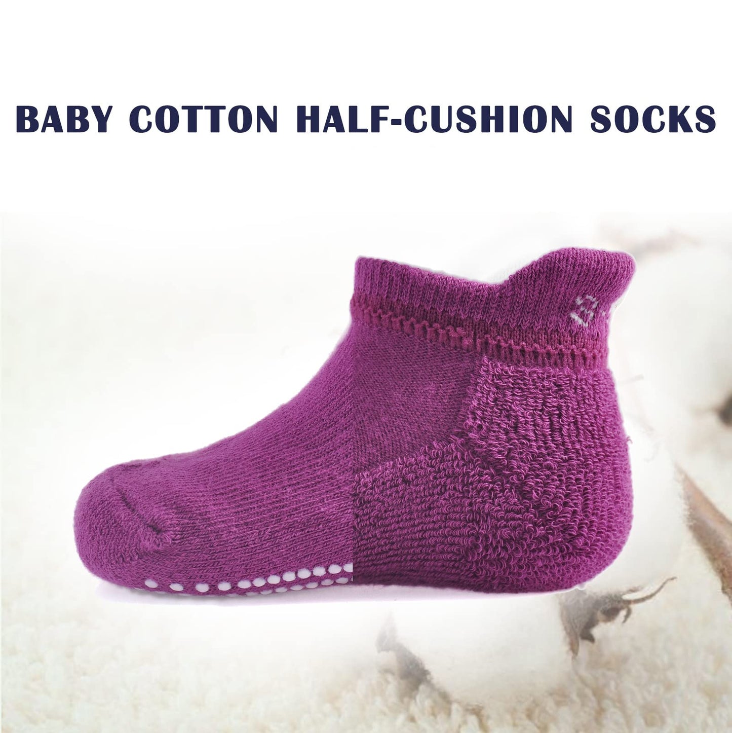 Epeius Baby Socks Toddler Non-Slip Socks Thick Cotton Ankle Socks With Grips Kids Boys Girls Cozy Cushion Low Cut Socks 12 Pack,