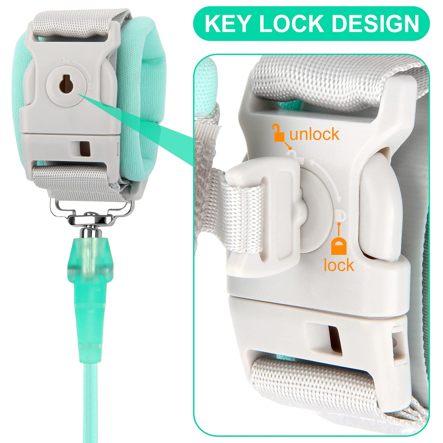 Blisstime Toddler Leash, 2 Pack Kid Leash Anti Lost Wrist Link With Key Lock Baby Leash Harness For Toddler (Mint Green+Pink)