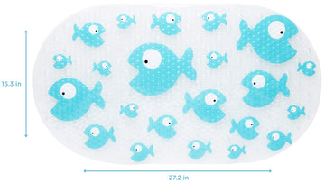 Bizzu Large Non-Slip Baby Bath Mat With Strong Suction Cups, Baby Bath Tub Time Essentials, Blue Fish