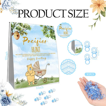 Guawubiang Winnie Pacifiers Hunt For Baby Shower Game, Mini Pacifiers Baby Shower Game Set, 50Pcs Blue Mini Pacifiers Decor, Pac