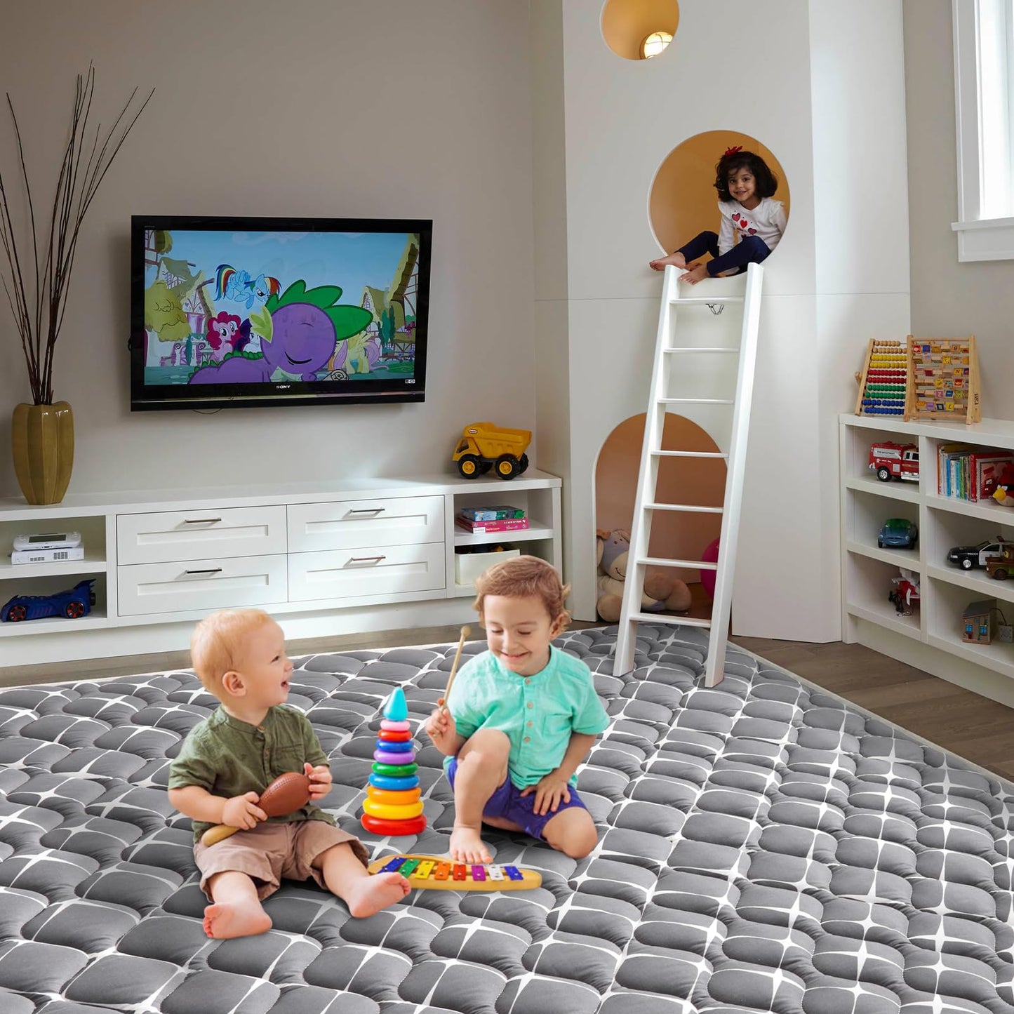 Vibe Bear Baby Play Mat 79' X 63', Premium Thicker Foam One-Piece Crawling Mat, Extra Large Anti- Slip Crawling Mat Activity P