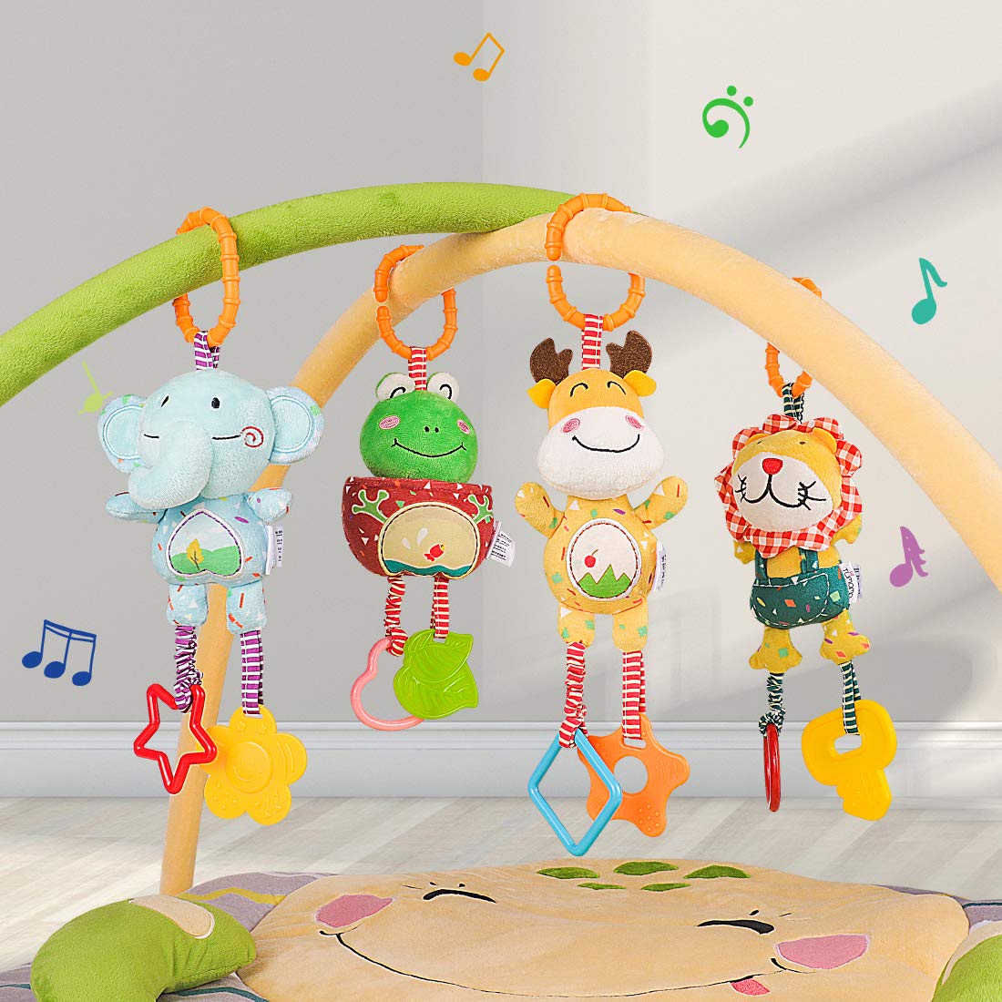 TUMAMA Baby Toys for 0, 3, 6, 9, 12 Months, Handbells Baby Rattles, Soft Plush Early Development Stroller Car Toys for Infant, N