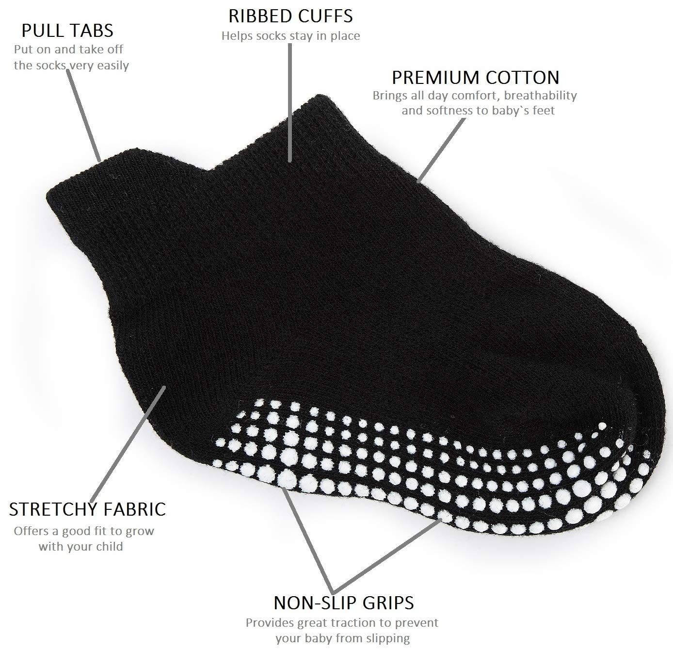 Zaples Baby Non Slip Grip Ankle Socks With Non Skid Soles For Infants Toddlers Kids Boys Girls, Assorted 9 Pack, 12-36 Months
