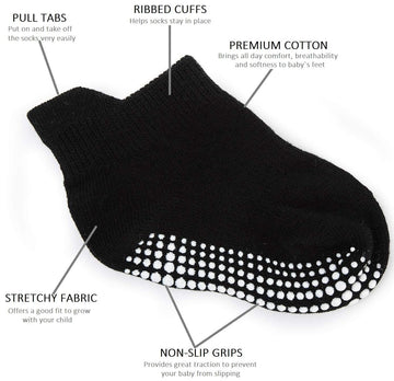 Zaples Baby Non Slip Grip Ankle Socks With Non Skid Soles For Infants Toddlers Kids Boys Girls, Assorted 9 Pack, 12-36 Months