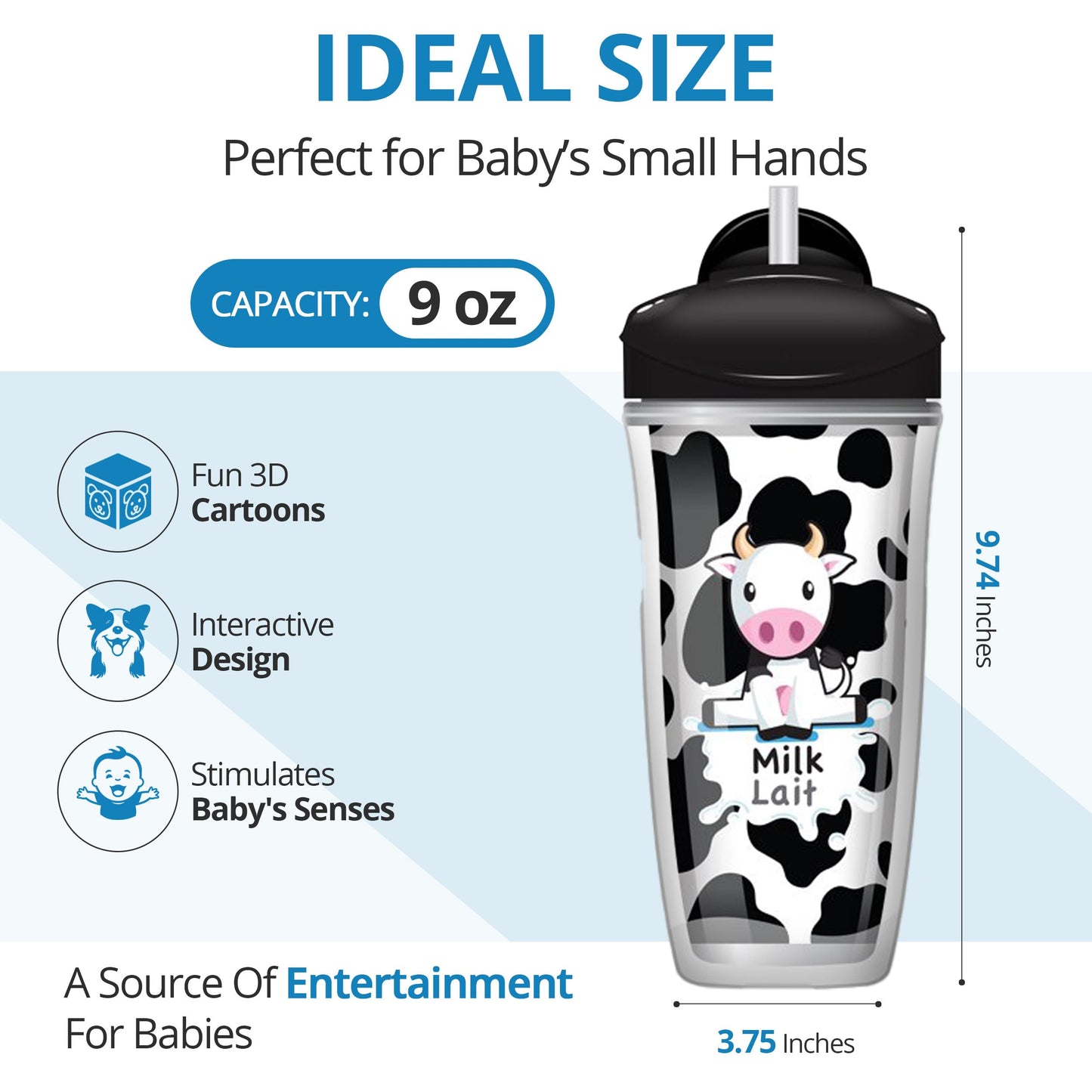 Playtex Baby Sipsters Stage 3 Spill-Proof, Leak-Proof, Insulated Toddler Straw Sippy Cups - Milk And Water, 9 Oz, 2 Count