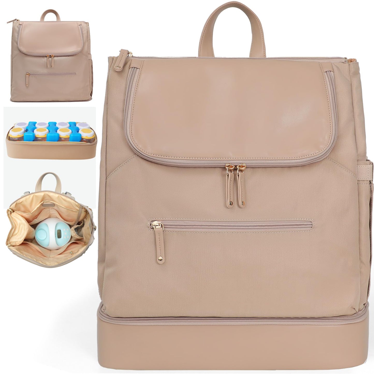 MOMINSIDE Diaper Bag Backpack - Large Baby Diaper Bag with 14 Pocket, Leather & Nylon Travel Diaper Backpack for Mom, Breast Pum
