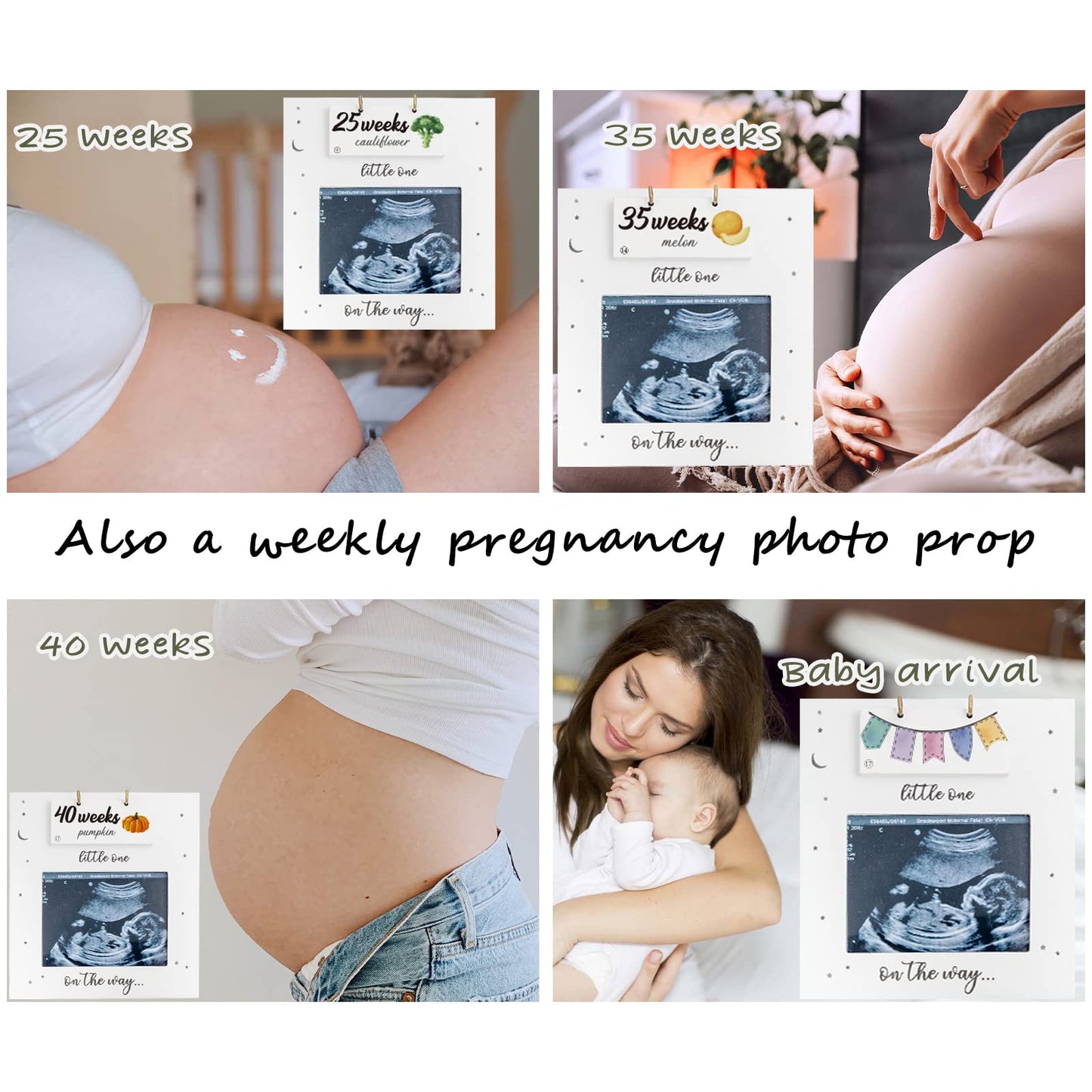 Sonogram Picture Frame - Weekly Fruit And Vegs Pregnancy Milestone, Pregnancy Tracker For Bump Growth, First Ultrasound Picture