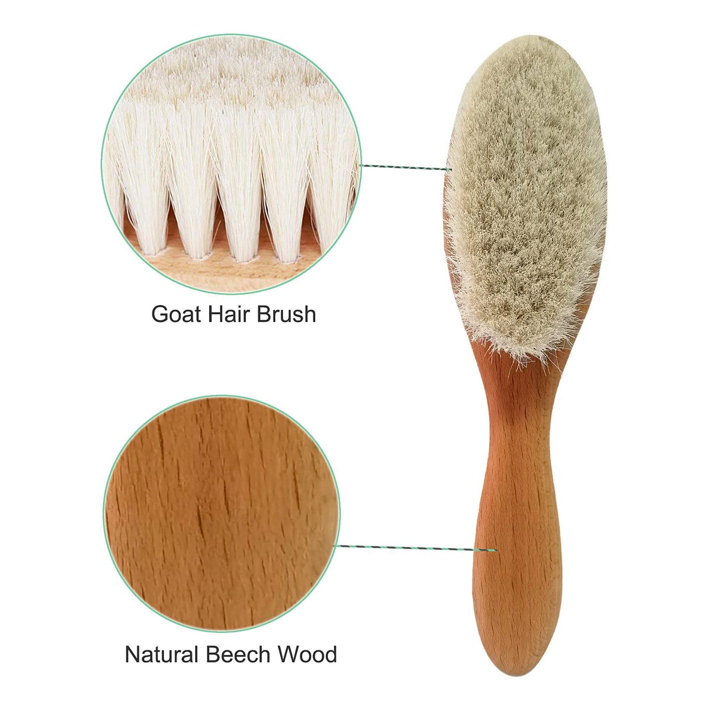 Molylove 3 Piece Baby Hair Brush And Comb Set For Newborn & Toddlers- Natural Wooden Hairbrush With Soft Goat Bristles For Cradl