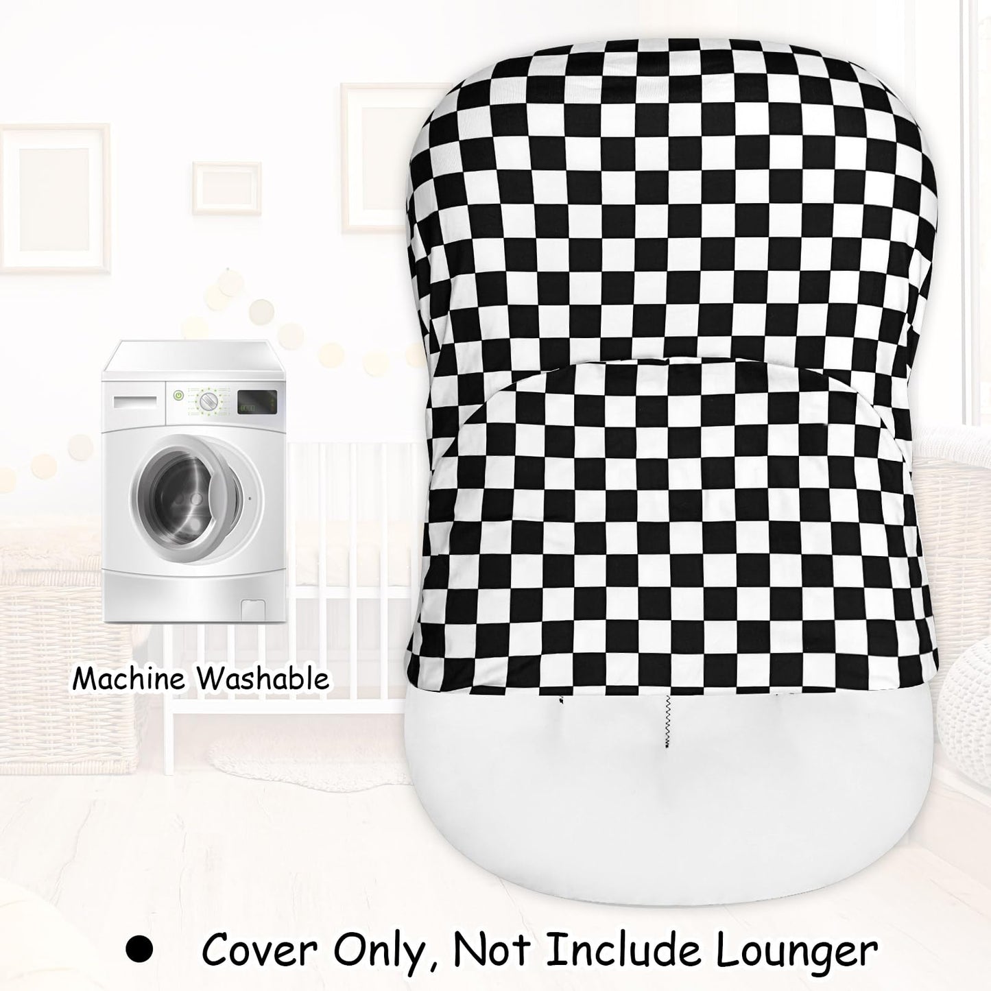 Dilimi Baby Lounger Cover For Boys And Girls, Removable Cover Ultra Soft Comfortable Lounger Slipcover, Black Checkerboard (Loun