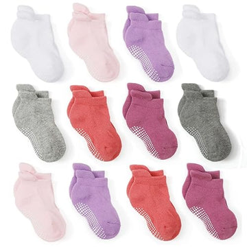 Epeius Baby Socks Toddler Non-Slip Socks Thick Cotton Ankle Socks With Grips Kids Boys Girls Cozy Cushion Low Cut Socks 12 Pack,