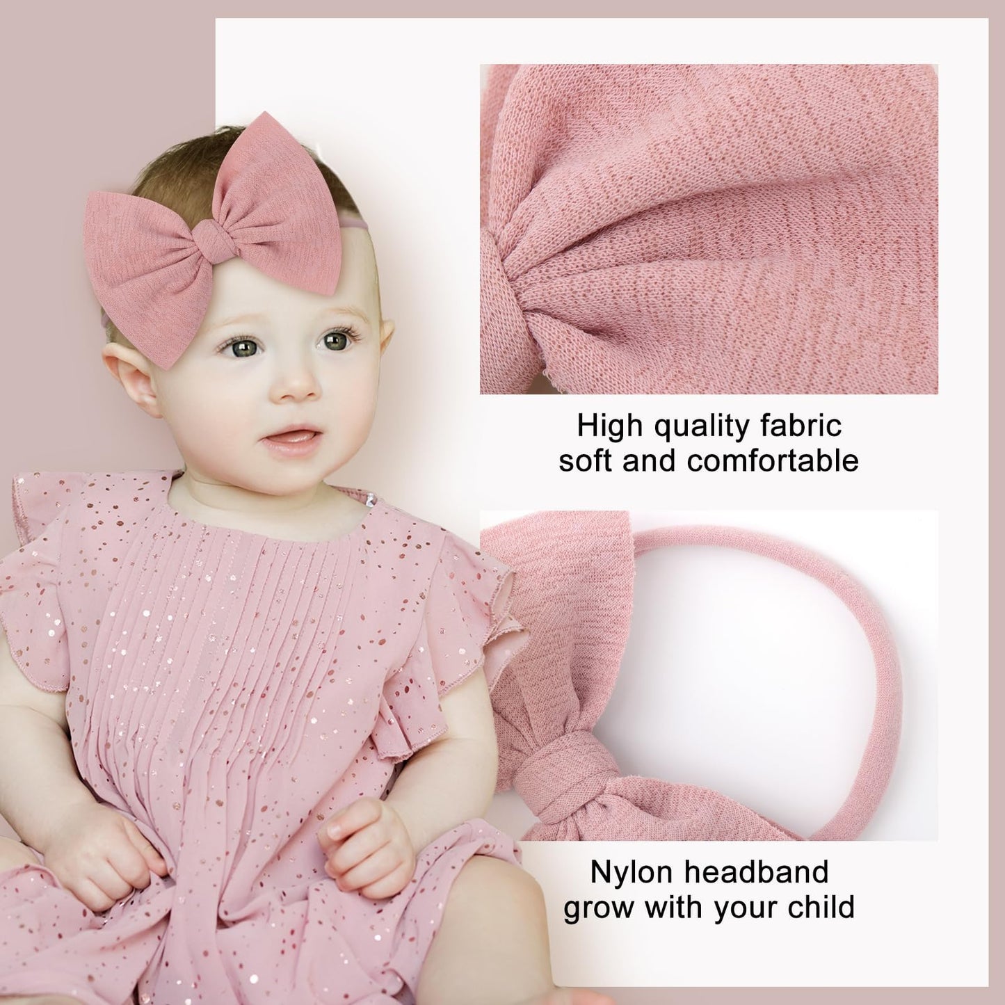 Yanjie Handmade Elastic Hairband, Nylon Hair Bows For Girls Infant Toddlers Kids, 9 Pcs One Size Fits All Hair Accessories For N