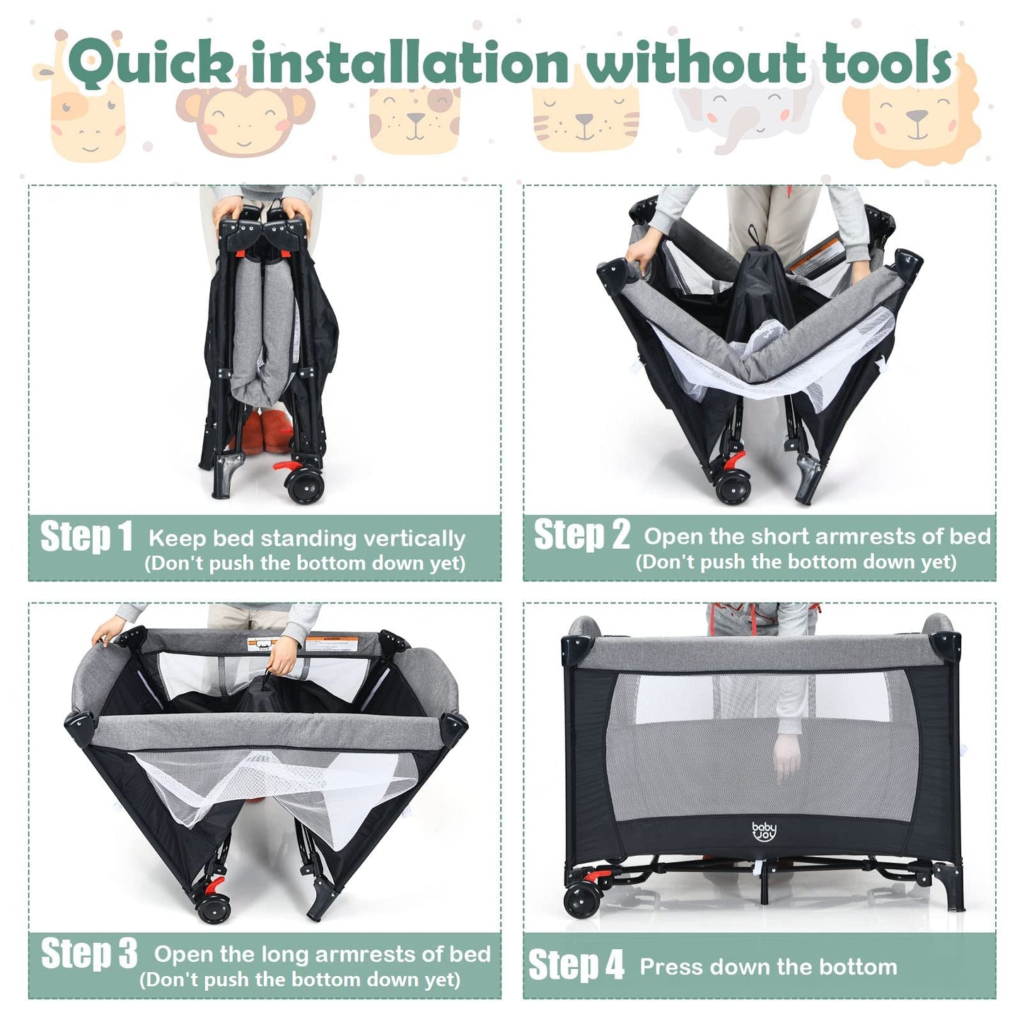 Baby Joy 5-In-1 Pack And Play, Baby Bedside Sleeper With Bassinet, Multifunction Bedside Crib From Newborn To Toddlers, U-Shaped