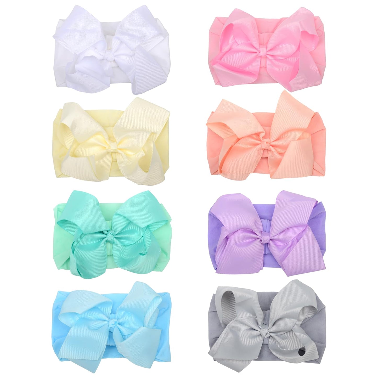 chiduerm 8 Pcs Baby Girls Headband Bows, Soft Nylon Hairbands Cute Big Bow Super Elastic Headband For Baby Girls Newborn Infant