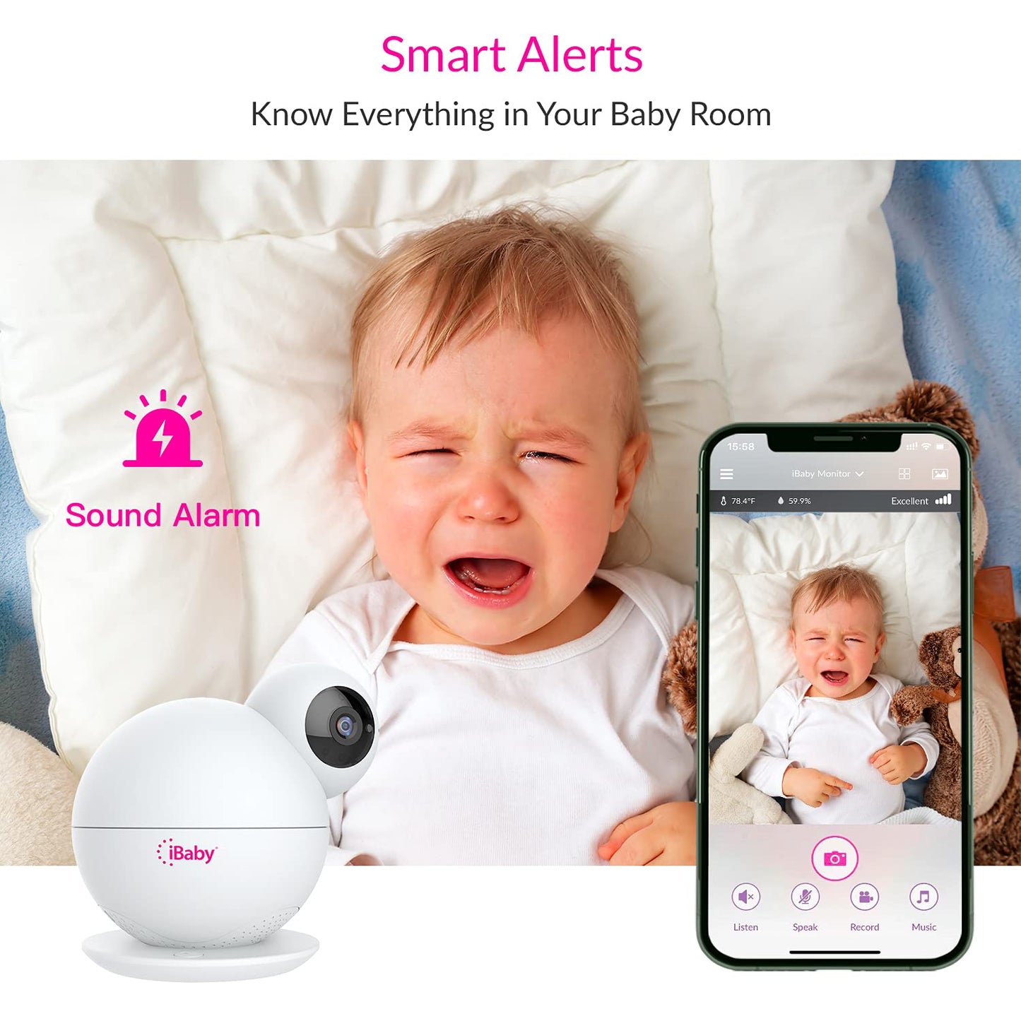 Ibaby M8L Wifi Baby Monitor With Camera & Audio: Sleep Tracking, Motion Alerts, Wireless 360 Pan 110 Tilt, Temperature Sensor, 1