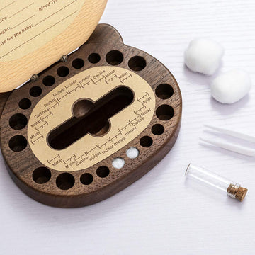 Ahfulife Baby Tooth Keepsake Fairy Box Holder With Lanugo Bottle, Wooden Panda Shape Keepsake Box For First Lost Teeth, Cute Too
